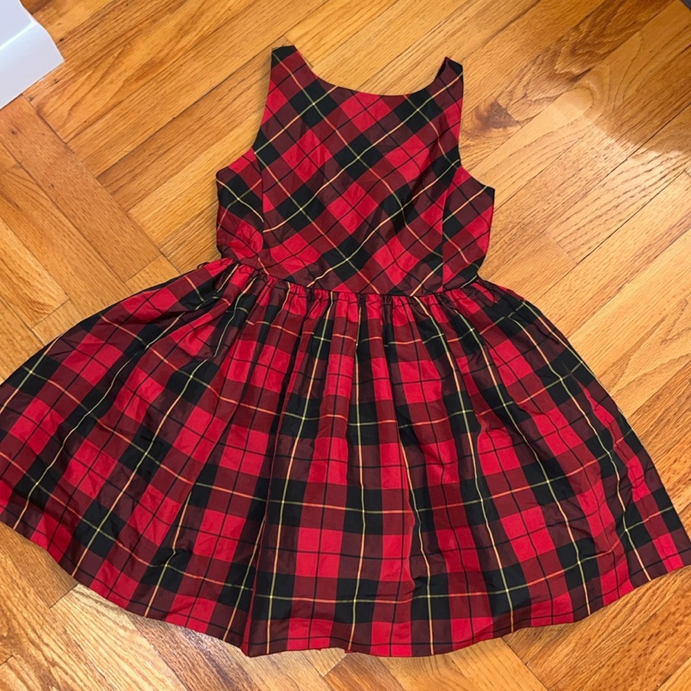Ralph Lauren Red Tartan Plaid Sleeveless Christmas Holiday Dress Girls Size 10.